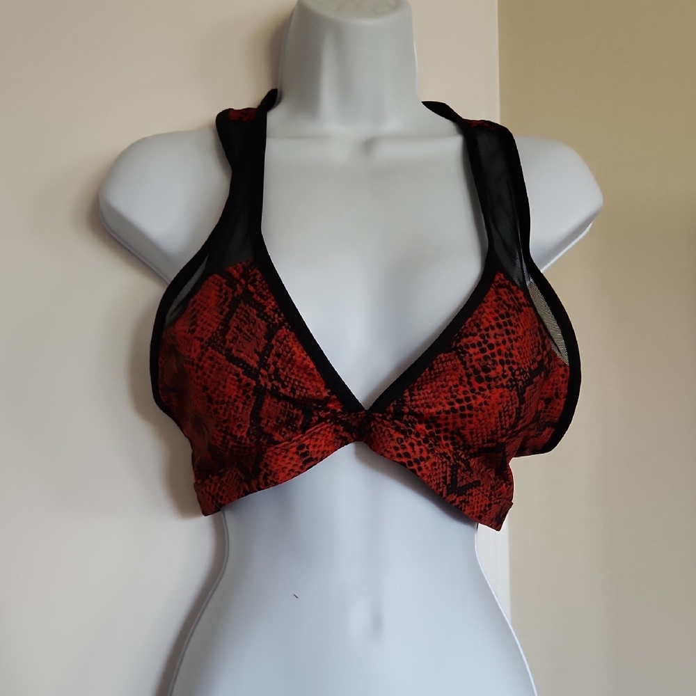 Frederick's of Hollywood Red and Black Lace Plunge Bra